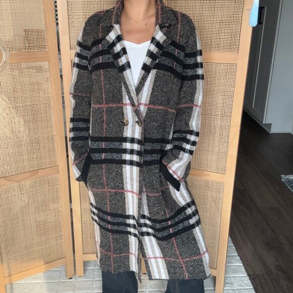 Cyrus Jackets & Blazers - cyrus buttoned long plaid cardigan trench jacket size large black and white